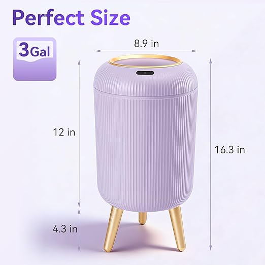 Motion Sensor Bathroom Trash Can with Lid, 3 Gallon/11L Automatic Bathroom Wastebasket,Touchless Trash Bin with Removable Legs for Kitchen,Office,Toilet,Bedroom,Smart Sensor Trashcan-Purple