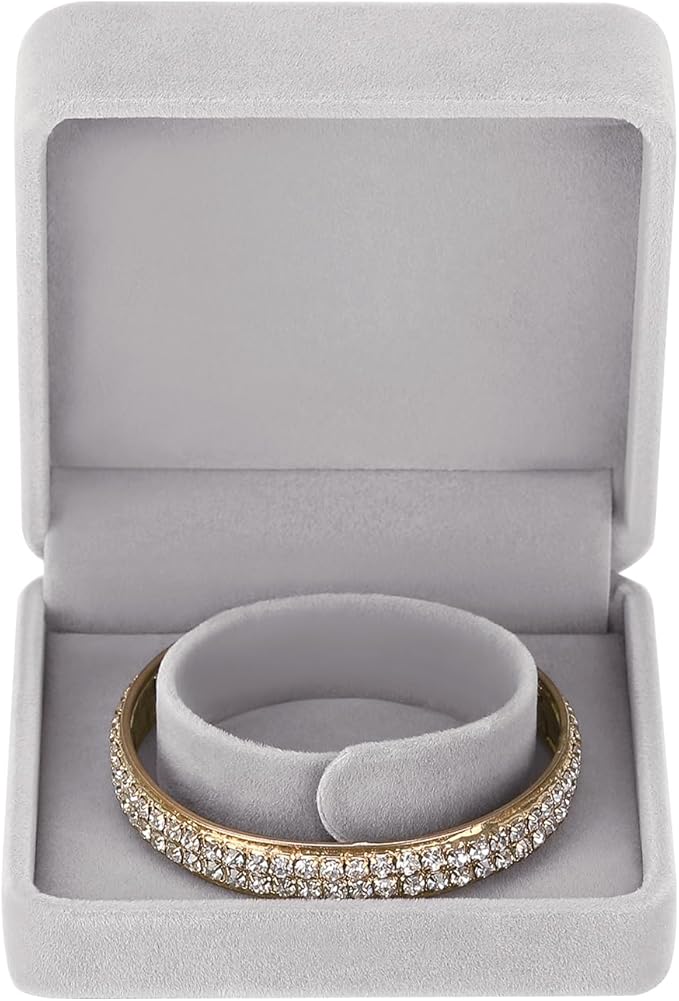LETURE 4 Pieces Classic Velvet Bracelet Bangle Pendant Necklace Gift Box, Travel Jewelry Box Display Storage Case for Gift, Wedding, Engagement, Proposal, Birthday (4PCS Bracelet-GREY)