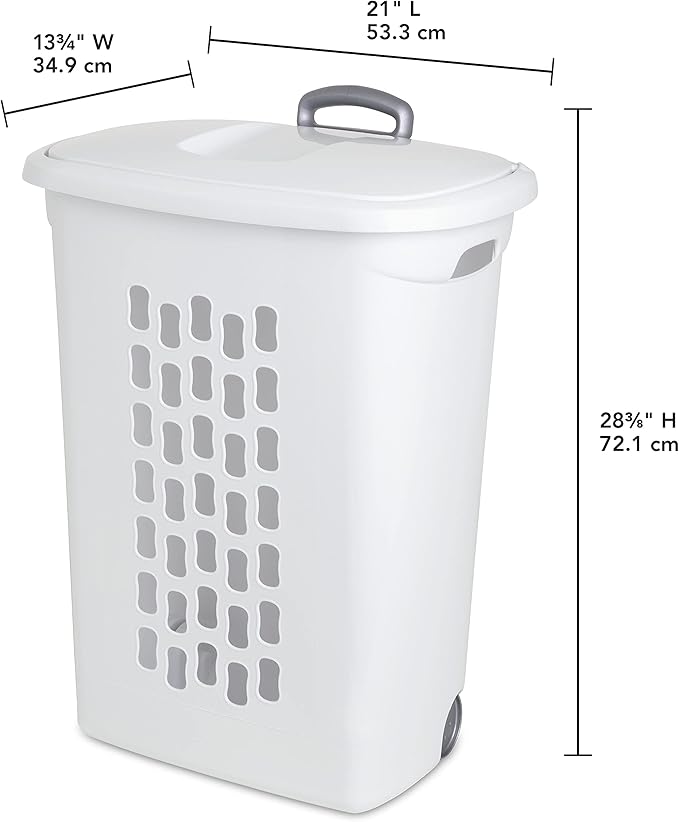 Sterilite 3 pack Ultra Wheeled Hamper, Laundry Basket w/Flip-Top Lid & Retractable Handle - Plastic Rolling Clothes Storage Cart with Ventilated Holes for Home, Apartment or Dorm