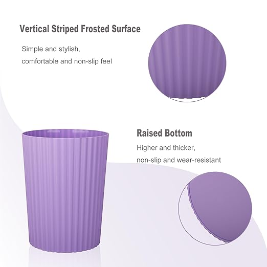 JiatuA Small Trash Can Plastic Wastebasket Round Garbage Container Bin for Bathroom, Kitchen, Bedroom, Home Office, College Dorm, Taro Purple 2 Pack