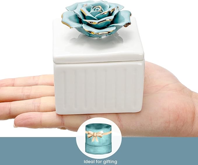 ZOOFOX 3 Pack Vintage Jewelry Box, Small Elegant Embossed Jewelry Holder with Lid and Rose-Shaped Knob, Ceramic Trinket Organizer for Women, Ring, Earrings, Necklace