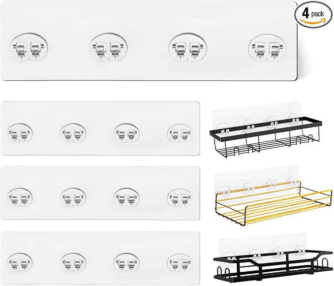 4 Pack Shower Caddy Adhesive Replacement, Strong Shower Shelf Adhesive Hooks for Corner Shelf Basket, Bathroom Rack, Kitchen Rack and Soap Holder