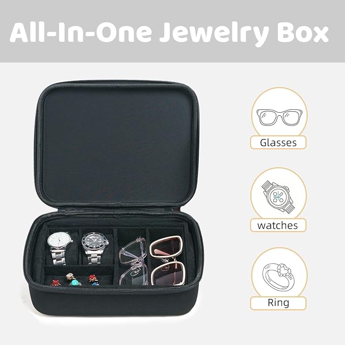 Eyeglasses Watches Jewelry Display Versatile Portable 5Slot Travel Jewelry Box Sunglasses Organizer Rings Zippered Holder Bag