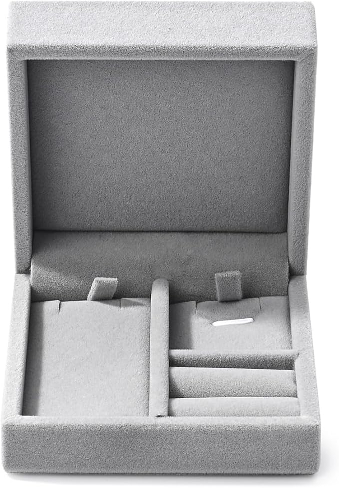 3 in 1 Velvet Jewelry Set Gift Box Earring Gift Box Ring Necklace Boxes Small Jewelry Storage Boxes for Travel Birthday Mother's Day Valentine's Day Gifts (Gray)