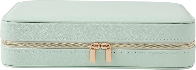 Genuine Leather Travel Jewelry Organizer Case Box with Mirror for Women, Small Mini Portable Jewelry Box for Ring Earrings Necklace Bracelet Luxury Gift for Women（Mint Green）