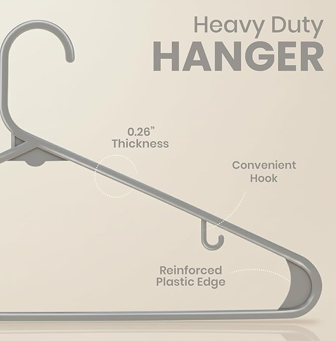 Utopia Home Plastic Hangers 30 Pack - Clothes Hanger with Hooks - Durable & Space Saving (Grey)