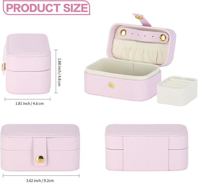 KUKUVR Small Travel Jewelry Box, Mini Jewelry Holder for Multiple Rings Necklace Earrings Lipstick, Portable Jewelry Storage Organizer Case with Removable Ring Slot (PINK)