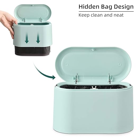 SUBEKYU 0.5 Gal Mini Countertop Trash Can with Lid for Desktop, Small Garbage Can for Office, Tiny Wastebasket, Plastic, Light Green