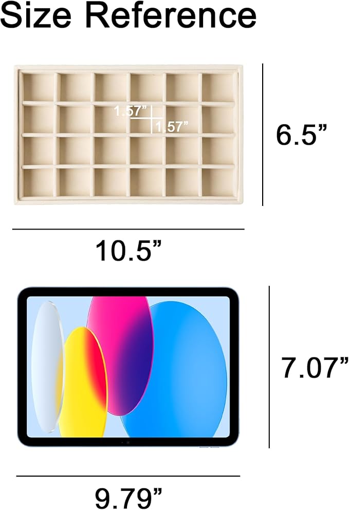 Frebeauty 24 Grid Earring Holder Organizer Tray, Jewelry Organizers and Storage for Drawer,Velvet Jewelry Display Storage for Earrings,Rings,Studs,10.5 x 6.5 x 1.2 Inches Gift for Women (Beige)