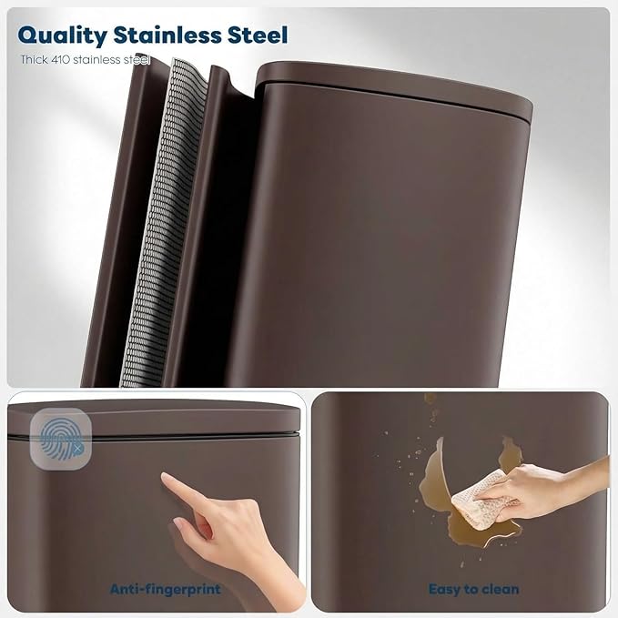 8 Gal Kitchen Trash Can, 30L Recycling or Garbage Bin, Brushed Stainless Steel Waste Basket, Soft&Quiet Close Dustbin, with Step-On Pedal, Removable Inner Bucket, for Home, Office, Living Room