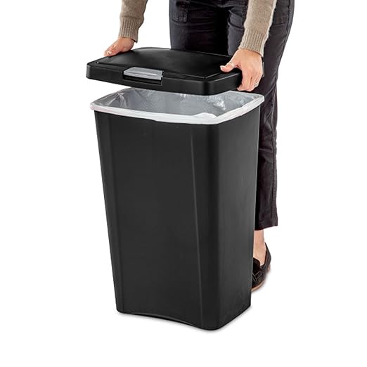 Sterilite 13 Gallon TouchTop Narrow Plastic Wastebasket with Secure Titanium Latch for Kitchen, Bathroom, and Office Use, Black (12 Pack)
