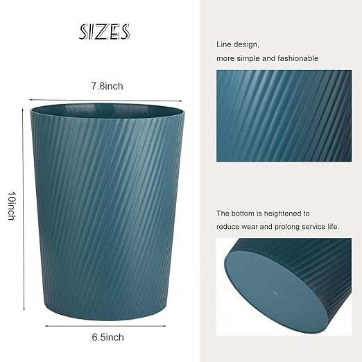 UUJOLY Small Trash Can Wastebasket Garbage Can Container Bins for Bathrooms, Laundry Room, Kitchens, Offices, Kids Rooms, Dorms (Bluish Green)