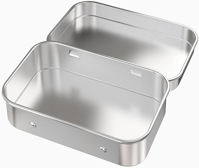 Hulless 6 Pcs Metal Hinged Tin Box Container Mini Portable Small Storage Container Kit with Lid for Home Storage 4.5x3.3x0.9 Inch, Silver