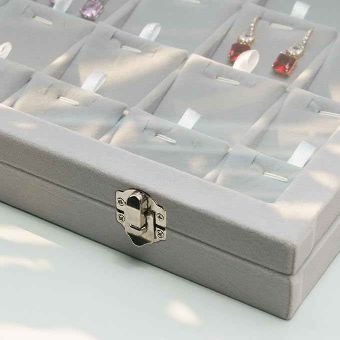 Jewelry Box Necklace Organizer Tray (Grey) Necklace Display Case for Storage Jewelry Display Stand 24 Slot Pendant Holder for Women