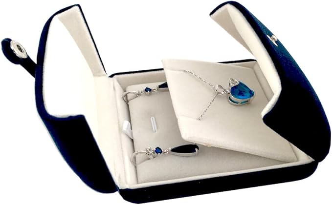Premium Double Function Navy Luxurious Blue Velvet Pendant Earrings Necklace Gift Box Double Layer Fine Material Modern Elegant (Jewelry is not included)