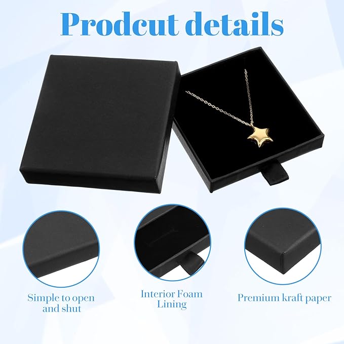 Jewellery Gift Box, 4 Pcs Ring Necklace Box Small Gift Boxes for Bracelets Earrings Necklaces Bracelet Drawer Organizer Square Pendent Storage Case for Birthday DIY Wrapping(Black)