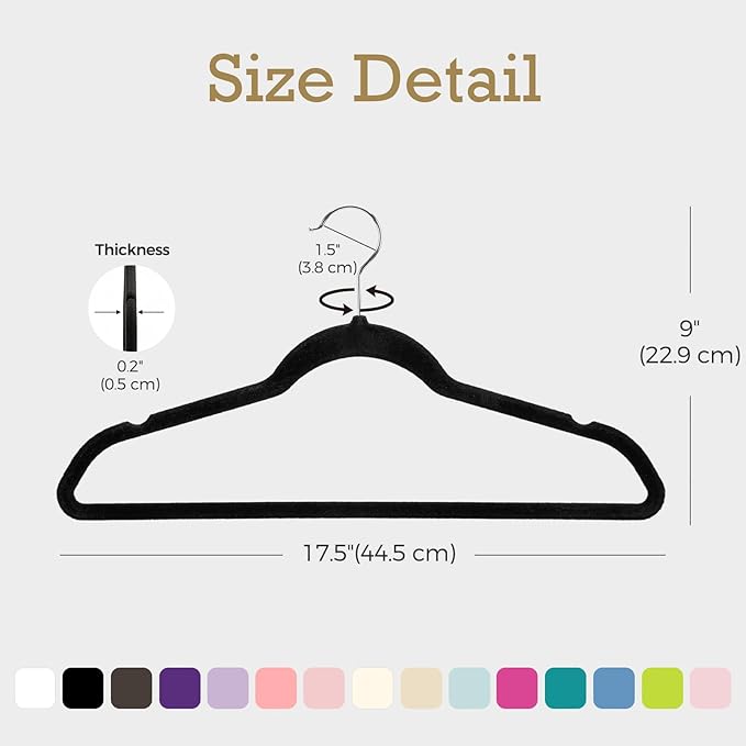HOUSE DAY Premium Velvet Hangers, Non-Slip Thin Flocked Felt Hangers, Sturdy Clothes Hangers Heavy Duty Coat Hangers & Suit Hangers, Durable Suit Hangers for Closet Space Saving (20 Pack, Black)