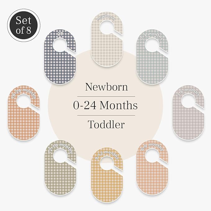 Eli with Love Baby Closet Dividers (Gingham) - Ideal Baby Clothes Dividers – Organize Nursery Closet Hangers by Size/Age