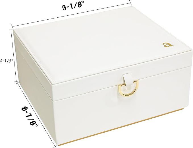 COLLECTIVE HOME - Monogram Jewelry Box with Mirror, Custom Gold Letter Engraving, Elegant Jewelry Organizer with Removable Tray, Gift for Mother’s Day, Girlfriend, Birthday (n)