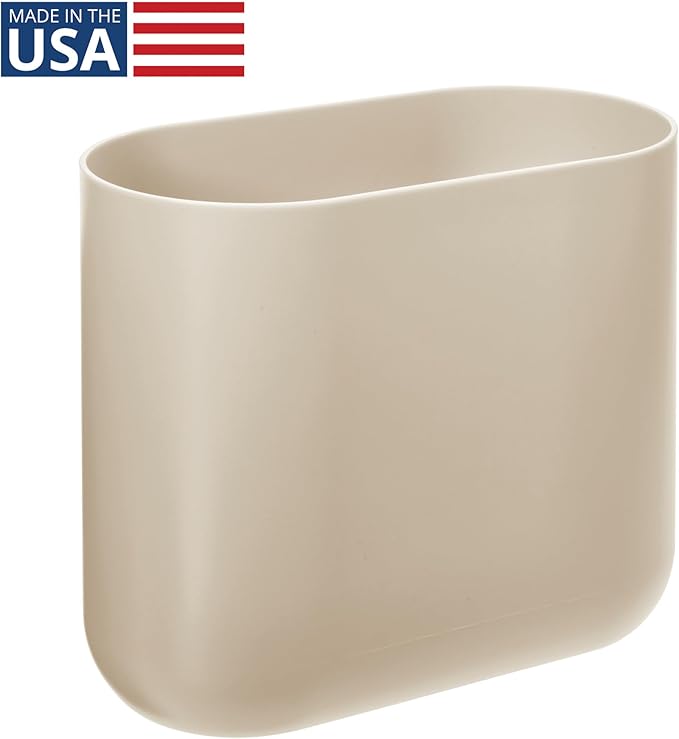 iDesign Small Slim Plastic Bathroom Trash Can, Garbage Can for Bedroom, Office, Desk, Dorm, Brown