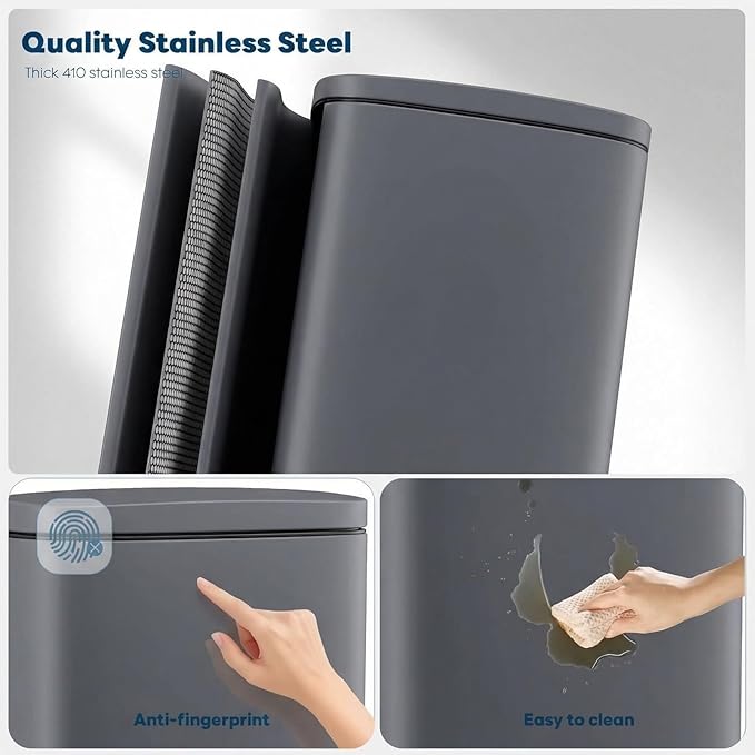 8 Gal Kitchen Trash Can, 30L Recycling or Garbage Bin, Brushed Stainless Steel Waste Basket, Soft&Quiet Close Dustbin, with Step-On Pedal, Removable Inner Bucket, for Home, Office, Living Room