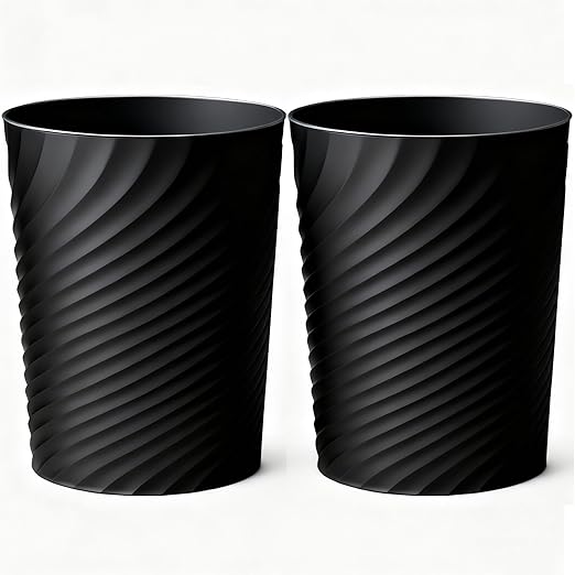 Bathroom Trash Can 1.8 Gallon Small Waste Basket Garbage Can for Bedroom Office Kitchen, 2 Pcak Black