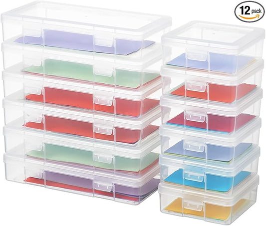 novelinks Plastic Clear Storage Containers for Organizing, Craft Storage Organizers and Stackable Storage Bins with Lids for Pencil Box, Bead, Cookie Cutter, Board Game (6 Pack Small + 6 Pack Medium)