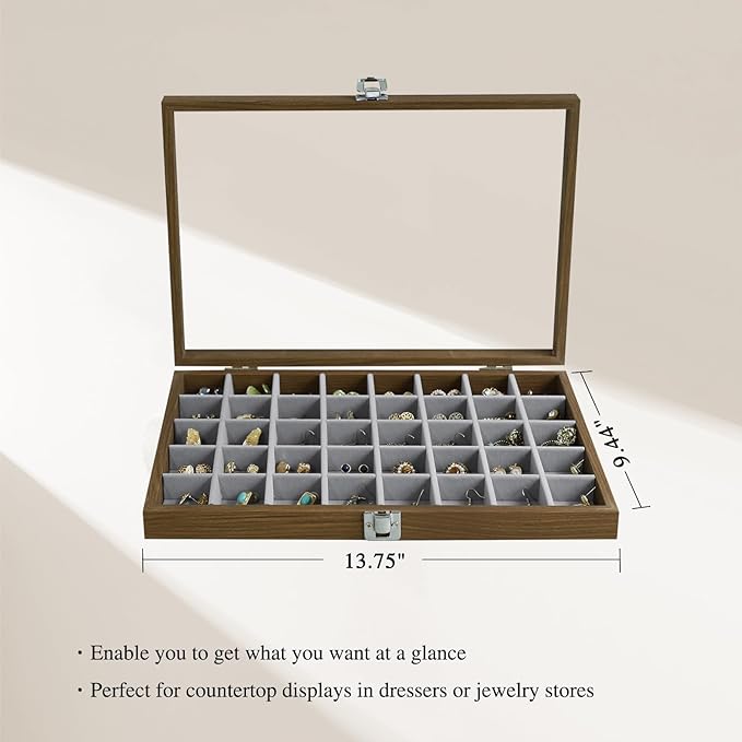 Stratalife Wood Jewelry Organizer Jewelry Tray 40 Grid Jewelry Holder Organizer Jewelry Box Jewelry Tray with Lid Earring Organizer Jewelry Storage Jewelry Trays for Drawers Vintage Style
