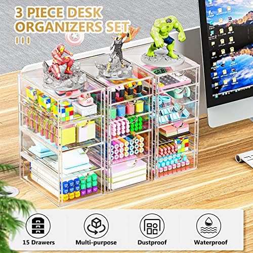 YFXCVSL 3-Pack Acrylic 15-Drawer Storage & Makeup Organizer for Desk - Image 5