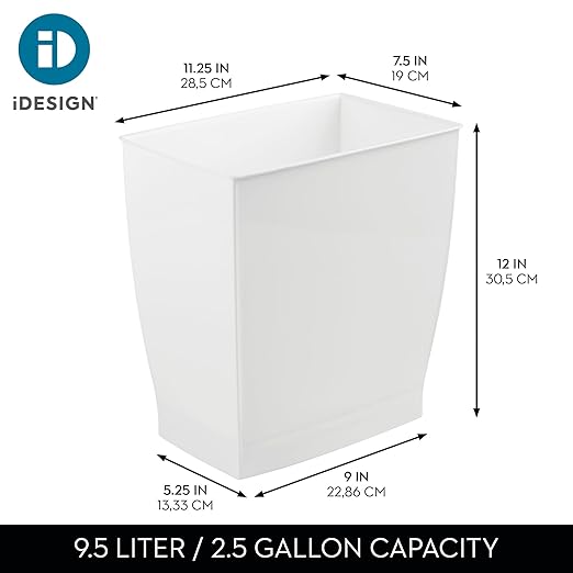 iDesign Small Plastic Bathroom Trash Can, Slim Rectangle Garbage Bin for Bedroom, Office, Dorm, 4-Pack, White