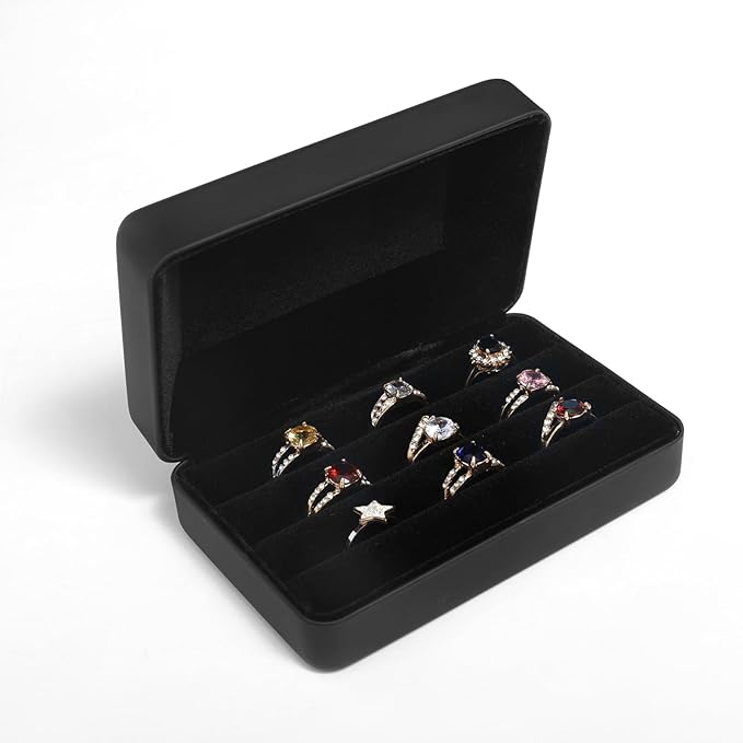 Small Ring Organizer Box. Travel Jewelry Storage Case. Ring Box for Multiple Rings. Portable Ring Display Holder for Women (Black S)