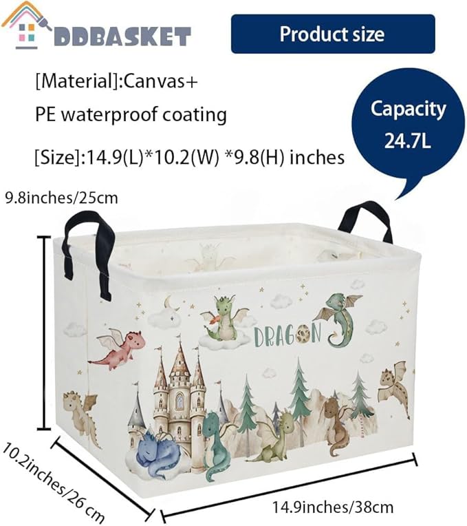 Rectangle Kids Baskets Dinosaur Basket Cute Storage Bin Boys Box for Room Decor Gift Basket(Castle dinosaur)
