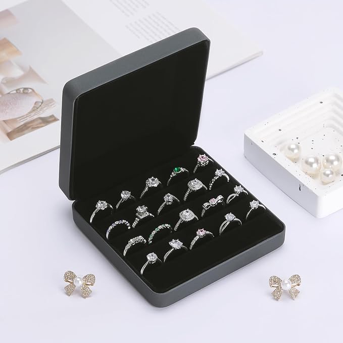KUKUVR Ring Storage Organizer Box for Multiple Rings, Travel Portable Jewelry Ring Stud Earring Case, Ring Tray Holder Showcase Display Case (Deep Blue)
