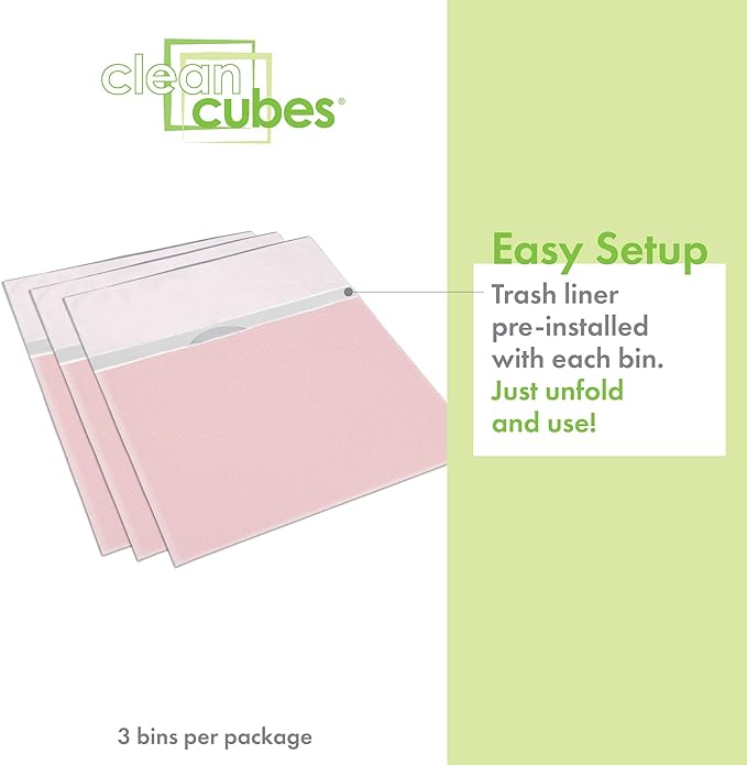 Clean Cubes 13 Gallon Disposable Pop-Up Trash Cans (3-Pack) with Fitted Bags – Foldable Garbage & Recycling Bins for Parties, Events & Kitchen (Pink, 17" H x 13.5" W x 10" D)