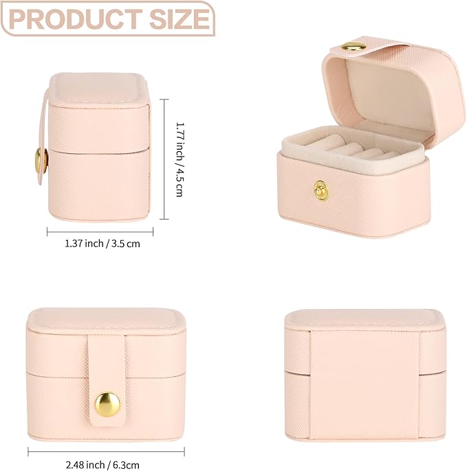 KUKUVR Small Travel Jewelry Box For Ring Stud Earring, Mini Jewelry Ring Holder for Multiple Rings, Portable Jewelry Storage Organizer Case (Pink)