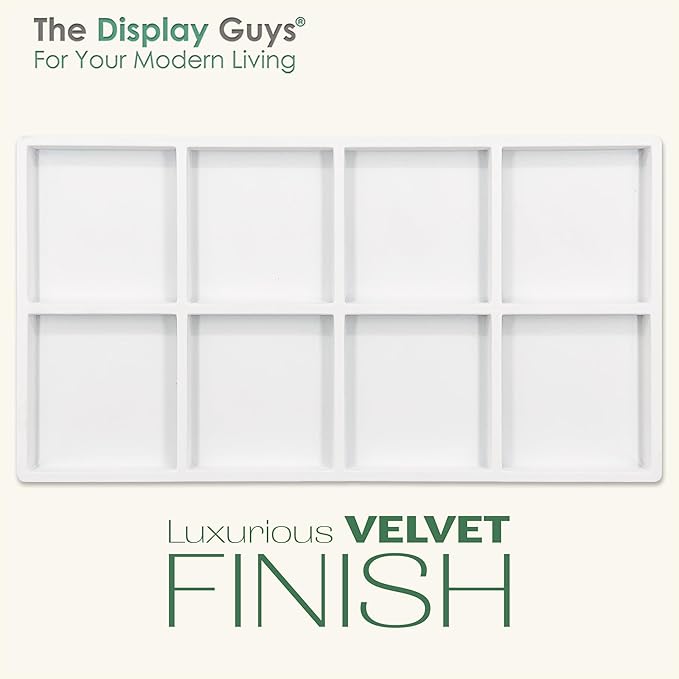TheDisplayGuys For Your Modern Living 2-Pack 8-Compartments Flocked Velvet Jewelry Display Inserts - Tray/Case Liners - Ring Earrings Storage, (White) by The Display Guys