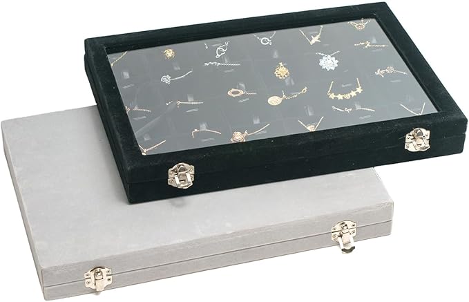 Jewelry Box Necklace Organizer Tray (Grey) Necklace Display Case for Storage Jewelry Display Stand 24 Slot Pendant Holder for Women