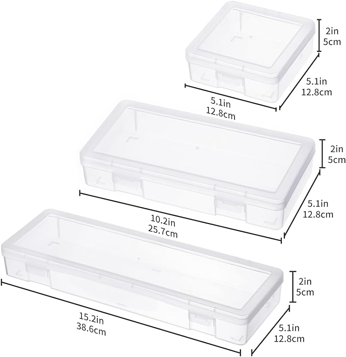 novelinks Plastic Clear Storage Containers for Organizing, Craft Storage Organizers and Stackable Storage Bins with Lids for Pencil Box, Bead, Cookie Cutter, Board Game (3 Small + 3 Medium + 3 Large)