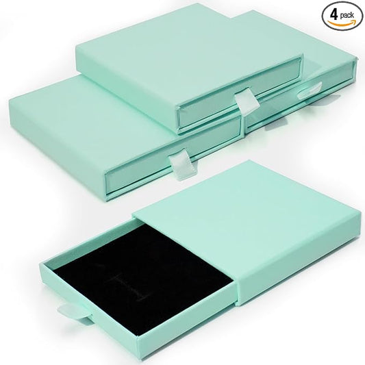 4 Pcs Jewelry Gift Box, 3.5×3.5x0.7Inch Cardboard Jewelry Boxes, Fancy Necklace Bracelet Earring Drawer Organizer Box, Kraft Empty Jewellery Boxes for Necklace Ring Earring Display Box(Blue)