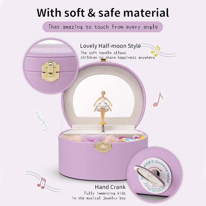 VLANDO Musical Jewelry Box for Girls, Small Kid Music Box with Ballerina for Party Bedroom Decor, Bithday Gift for Girl - Purple