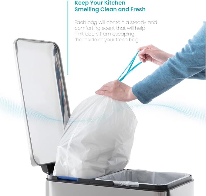 Home Zone Living 5.3 Gallon Kitchen Trash Bags with Drawstring Handles, Heavy Duty Custom Fit Design for 20 Liter Dual Recycling Liners, Code 20R, 60-Count