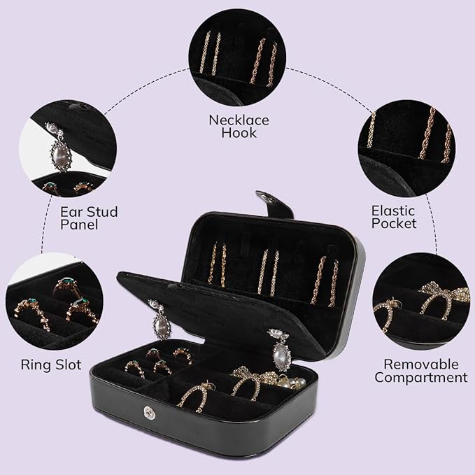 Smileshe Jewelry Box, PU Leather Small Portable Travel Case, 2 Layers Organizer Display Storage Holder Boxes for Rings, Earrings, Necklaces, Bracelets