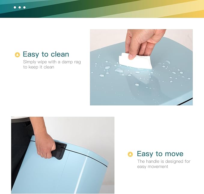 FDW | 13 Gallon Trash Can with Lid | Blue | Fingerprint-Proof | Made of Brushed Stainless Steel | Soft-Close Step Pedal | Hands-Free Use | Easy to Clean | for Kitchen, Office, Bathroom
