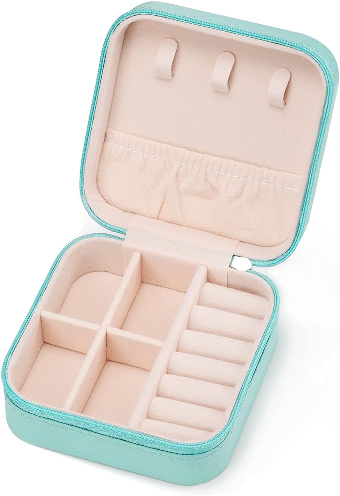 Mini Jewelry Travel Case,Small Jewelry Box,Traveling Jewelry Organizer,Portable Jewellery Storage Holder for Rings Earrings Necklace Bracelet Bangle for Girls Women(Blue - 1 pack)