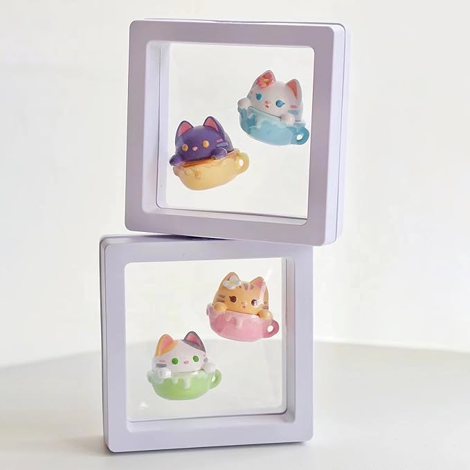 12PCS 3D Floating Frame Display Stand, Jewelry Box, Gift Box, Ornament Organizer, Small Travel Jewelry Box, PE Film Anti-Oxidation, Suspended Display Box Stackable (White, 2.75 * 2.75)