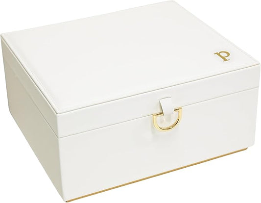 COLLECTIVE HOME - Monogram Jewelry Box with Mirror, Custom Gold Letter Engraving, Elegant Jewelry Organizer with Removable Tray, Ideal Gift for Mother’s Day, Girlfriend, Birthday (p)