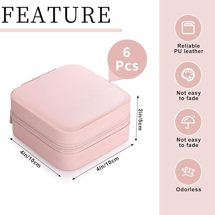 Hillban Bridesmaid Gifts Jewelry Box with Mirror, PU Leather Small Travel Jewelry Case Organizer Storage for Women Girls