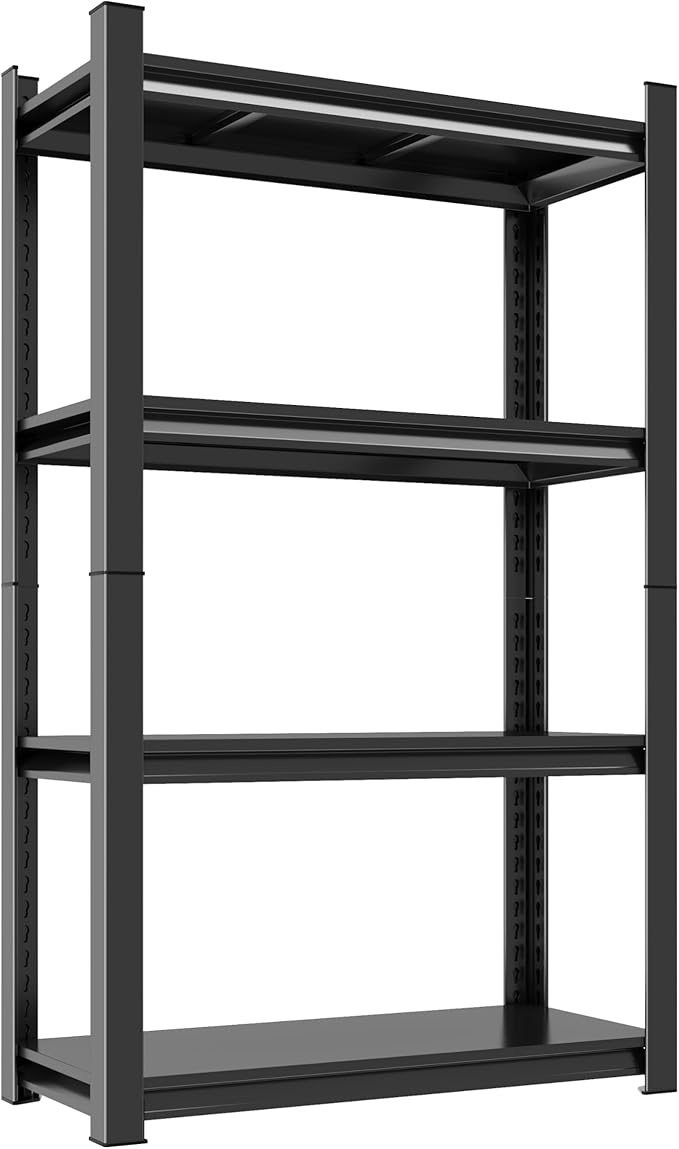 4-Tier Garage Shelving, Metal Storage Shelf, 2-in-1 Adjustable 3020 lbs Heavy Duty Shelves Unit , Upgraded Reinforced Double-Layer Columns for Garage Basement Kitchen Black (54×16×10in-4 Tier)