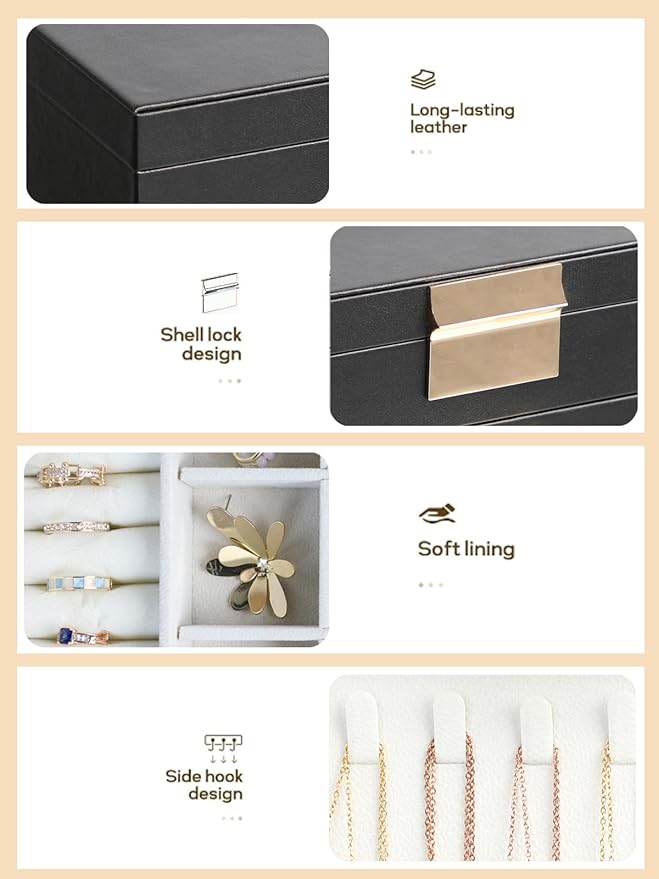 BOOVO Jewelry Boxes for Women, White and Black 6 Layer Large Jewelry Box for Necklace, Bracelet, Earrings, Rings Storage, Jewelry holder Organizer for Girls Gift (Clear Black, 4 layer)