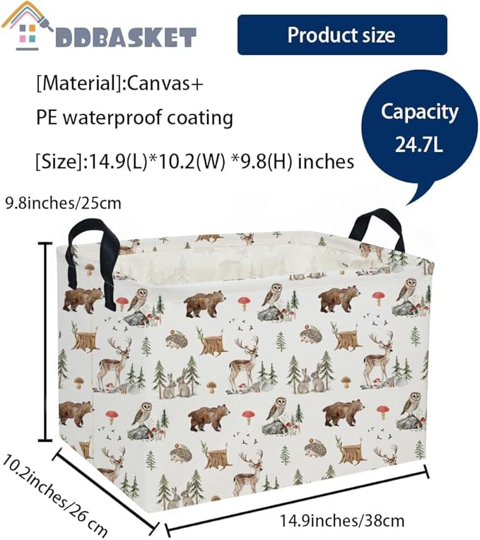 Rectangle Kids Baskets Animal Basket Cute Storage Bin Organizer Box for Room Decor Gift Basket(Woodland animal)